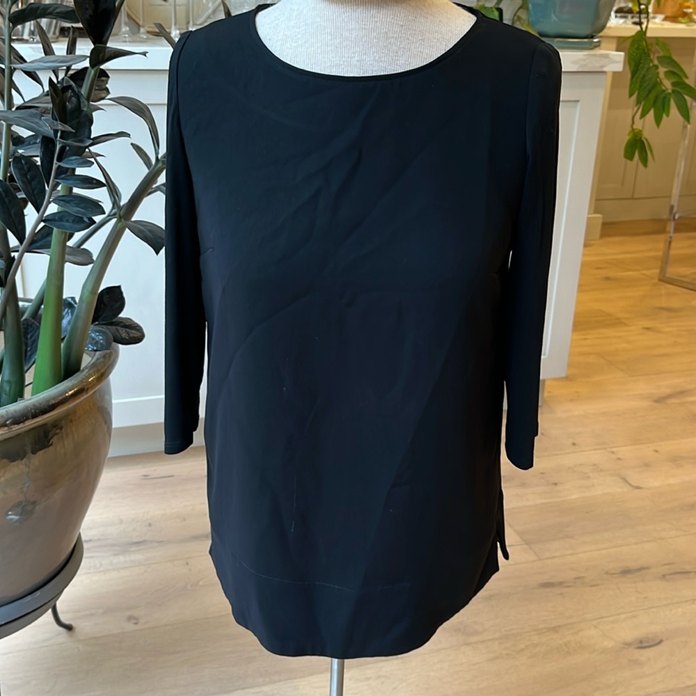 GUC Max Mara black tunic length round neck long sleeve pull on top
